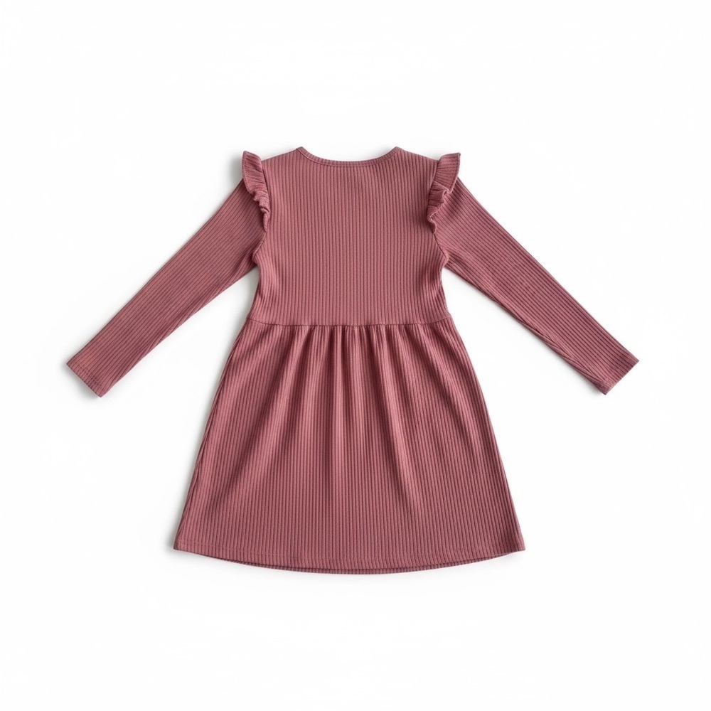 H&M Mauve Pink Ribbed Ruffle-Shoulder Dress - Picture 3 of 4